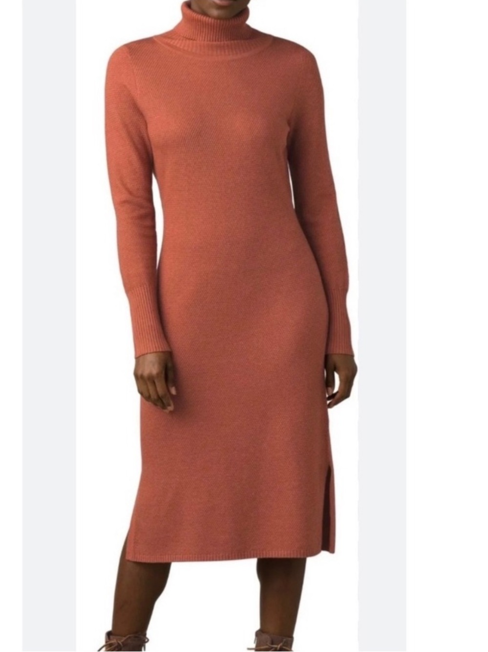 Prana Figaro Midi Sweater Dress in Rust Waffle Knit Size XS